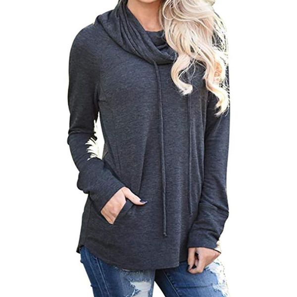 

women's hoodies & sweatshirts 3xl womens long sleeve grey sweatshirt 2021 casual cowl neck pullover blouse female pockets hooded plus, Black