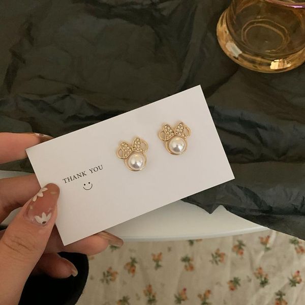 

stud japanese and korean sen series cute bow pearl earrings female fashion vintage retro women jewelry no pierced ear clip, Golden;silver