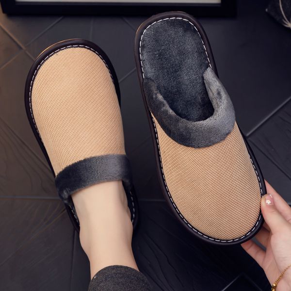 

fashion men indoor winter slippers house slippers solid color soft slip on slippers fluffy fur warm shoes comfy footwear, Black