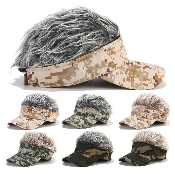 

fake hair hat baseball cap chemotherapy sport hunting climbing for women men funny wig novelty adjustable visor sun outdoor hats, Black;white
