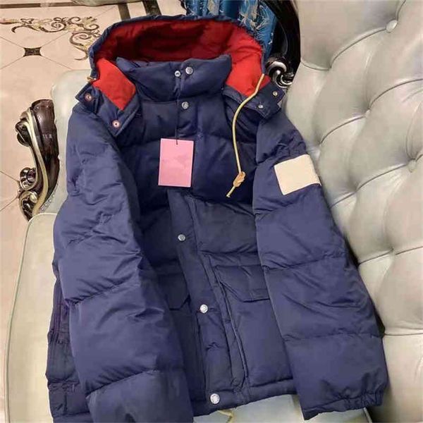 

men down puffer et oblique letter appliqu digner male warm double zipper outwear fashion gentlemen stand collar winter coat 2021, Black