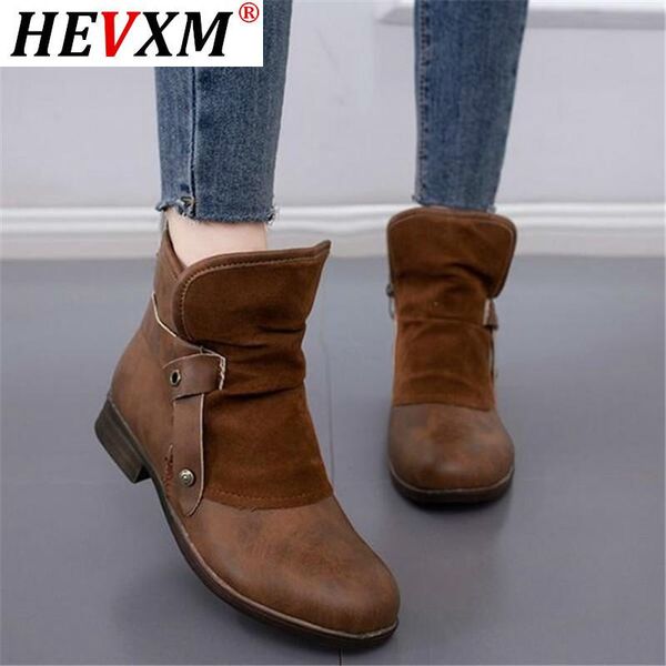 

boots 2021 women fashion pu leather platform ankle retro zipper warm for botas mujer shoes, Black