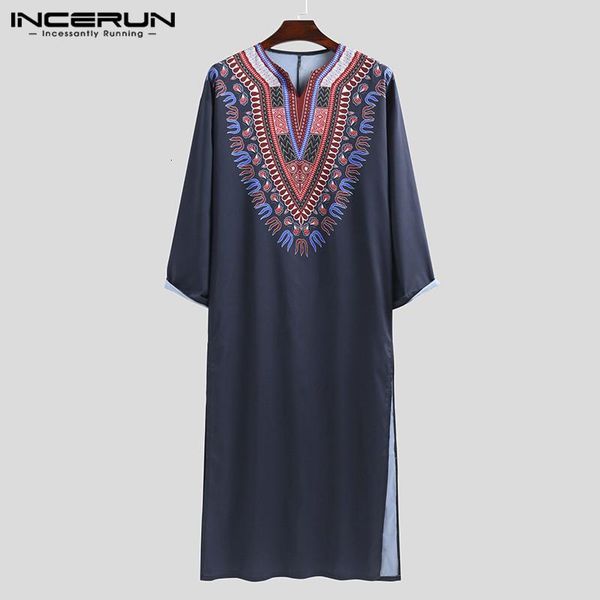 

ethnic clothing men muslim kaftan islamic printed long sleeve v neck vintage robes saudi arabia caftan dubai jubba thobe men clot, Red