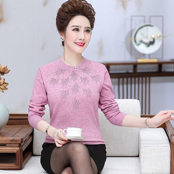 

women's sweaters long-sleeved diamond mother oversize autumn winter 2021 vintage sweater pullover loose middle-aged and elderly women, White;black
