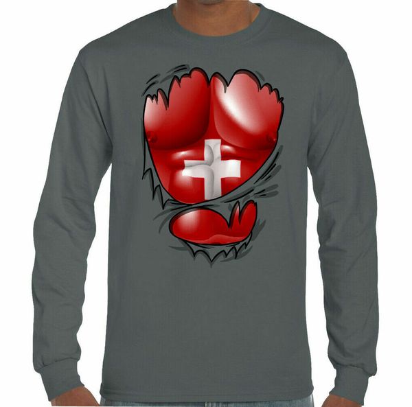 

swizerland t-shirt football men ripped flag swiss national day kit gym, White;black