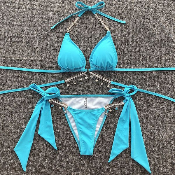 

20212021 crystal diamond bikini swimwear women swimsuit chain bandage bikini set female push up bathing suits summer beach wear, White;black