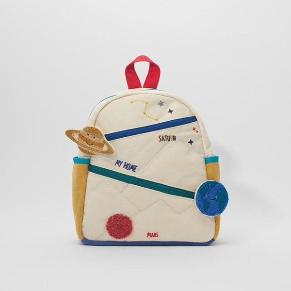 

backpack children's stitching cotton canvas earth star ball embroidery cute girl color matching casual small school bag