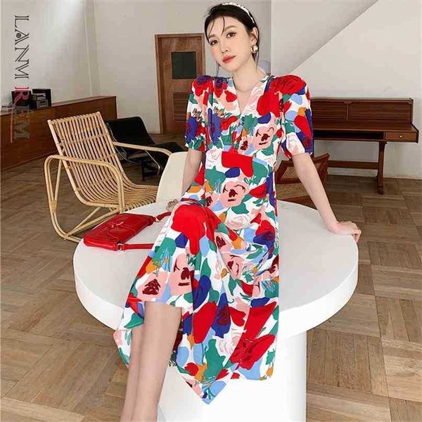 

women's printed mid-length dress v-neck short-sleeved loose-fitting sweet and cute fashion trendy summer 2e1246 210526, Black;gray