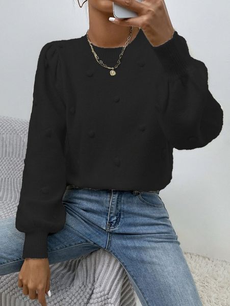 

pom pom lantern sleeve sweater 71ti#, White