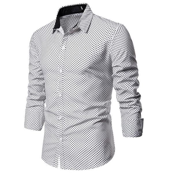 

men's casual shirts mens white small polka dot print dress shirt tuxedo 2021 brand long sleeve men business chemise homme, White;black
