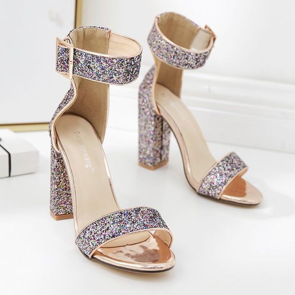 

sandals shoes plus size nightclub ladies shiny heels 10cm party supplies, Black