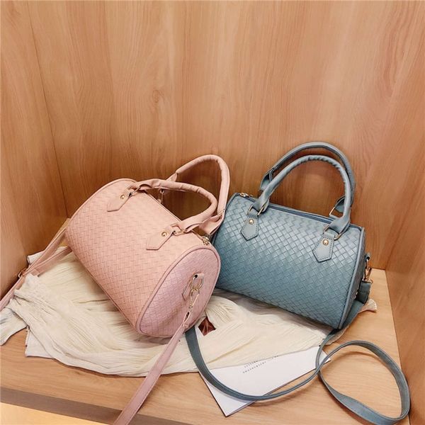 

korean fashion handbag woven pu pillow bag simple solid color single shoulder menger bag