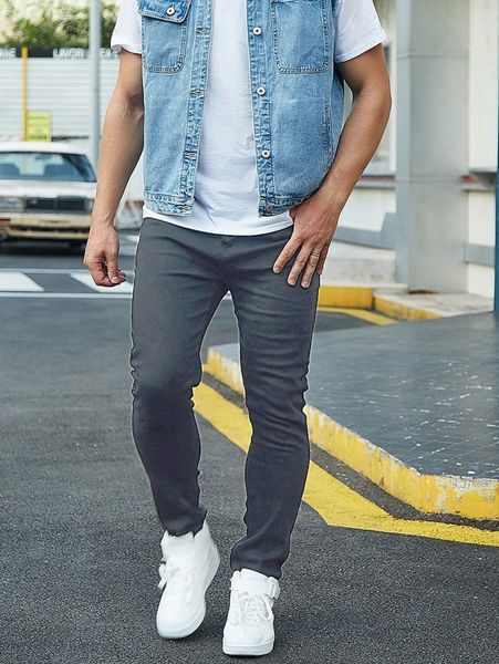 

men slant pockets skinny jeans m1v8#, Blue