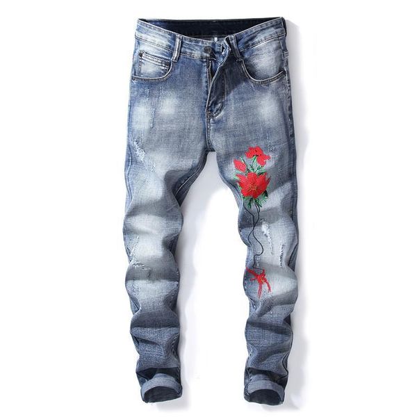 

arrivals men's straight denim pants slim casual jeans skinny trousers, Blue