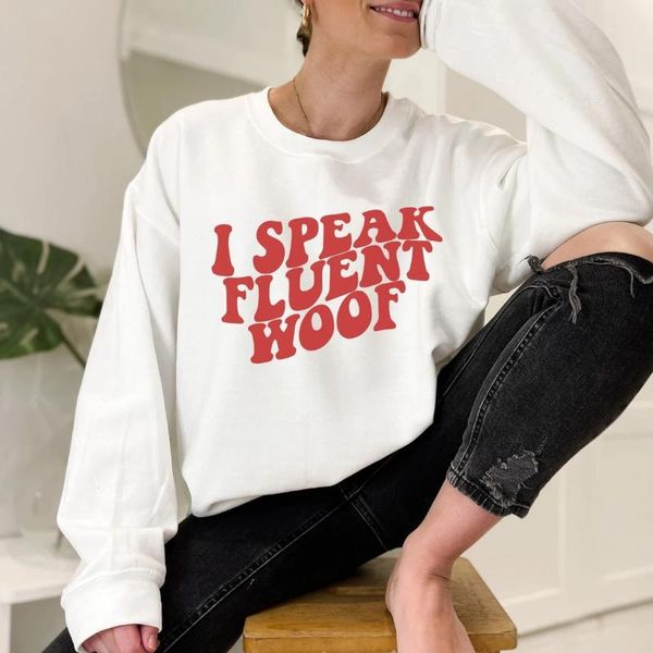 

women's hoodies & sweatshirts women i speak fluent woof sweats funny dog mom trendy pullovers lover casual cotton vintage, Black