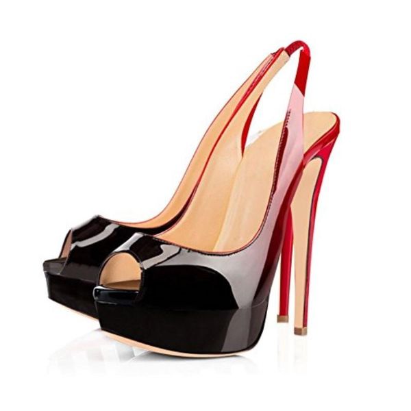 

shoes,beautiful fashion women's shoes,patent leather, about 14.5 cm high-heeled shoes, peep toe pumps.size:34-43 sandals, Black