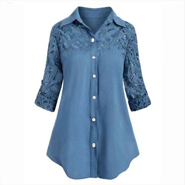 

lace european style denim women blouses plus size clothing and, White