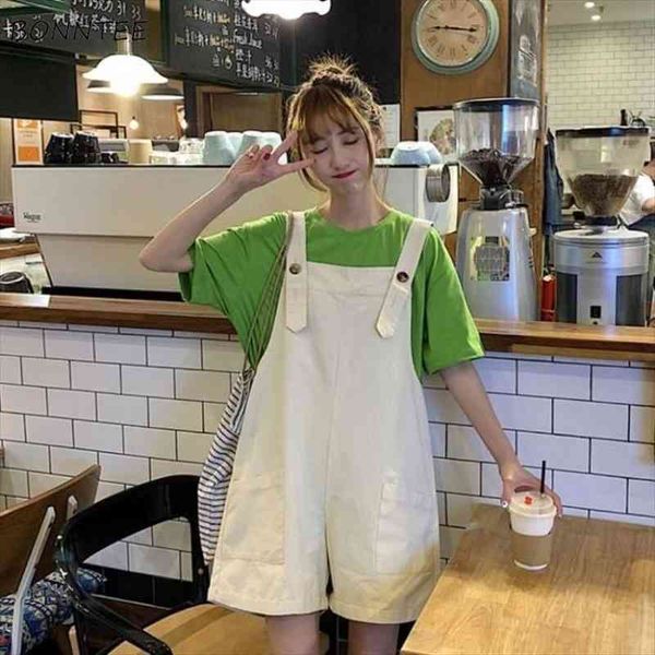 

solid playsuits korean style womens romper loose summer all match pockets casual ladies overalls wide leg leisure, Black;white