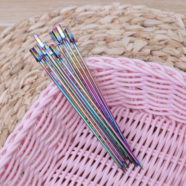 

10pcs stainless steel cocktail picks fruit sticks toothpicks appetizer pick for party bar (square head) forks
