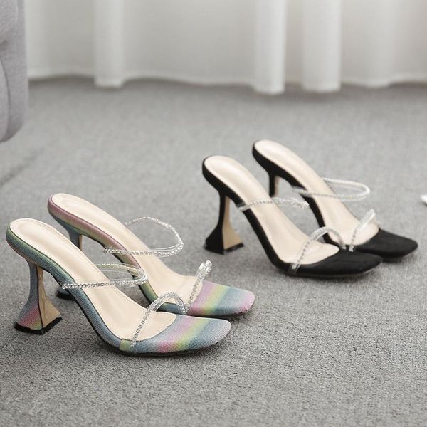 

high-heeled shoes lady slippers soft big size glitter slides med fashion slipers women comfort jelly thin luxury 2021 rome rubbe, Black