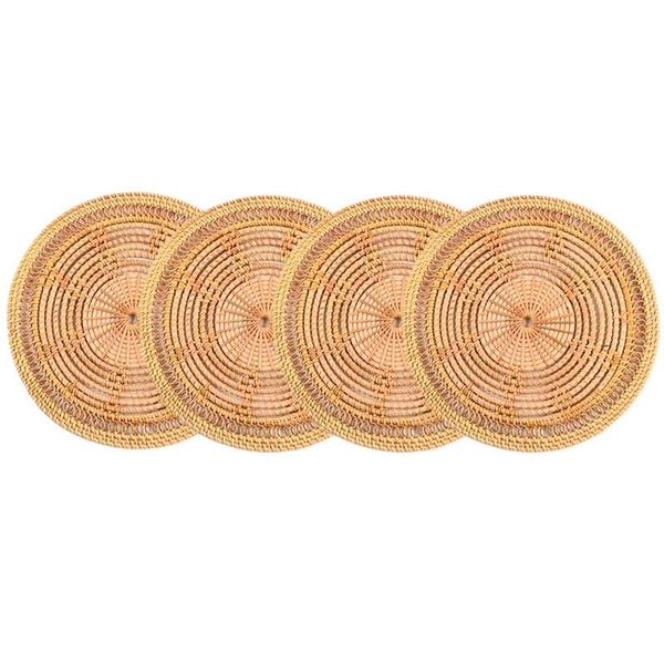 

mats & pads 4 pcs handmade rattan placemat,round placemat,rattan decoration,wicker placemat,for dining table,wedding,party,bbq,etc
