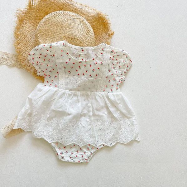 

jumpsuits 0-3t born kid baby girl romper elegant summer flower clothes short sleeve floral jumpsuit cute sweet lace princess dress, Blue