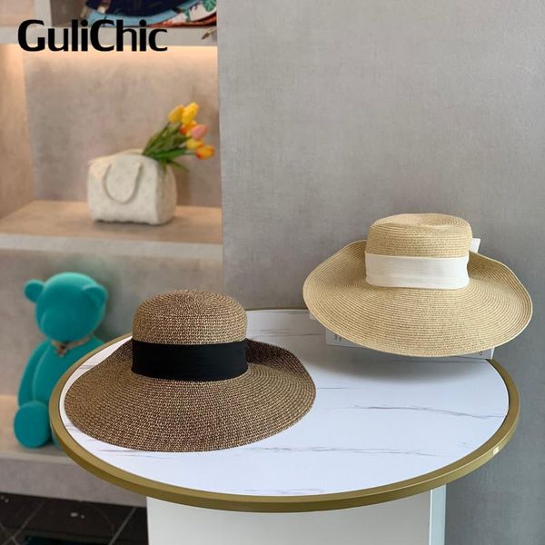 

wide brim hats 6.9 high end quality ladies beach caps women fashion ribbon sun outdoor party, Blue;gray