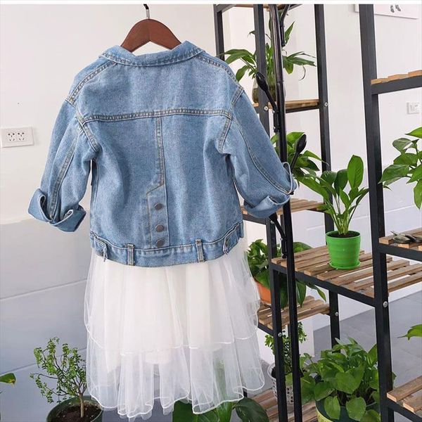 

girls denim coats turn down collar full kids clothing for 3 13 years old solid korean spring and autumn causal, Blue;gray