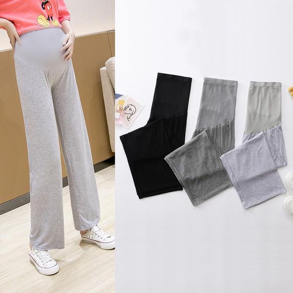 

maternity bottoms pregnant women summer thin cotton wide leg pants loose abdomen trousers high waist pregnancy full length belly, White