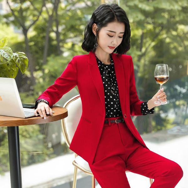 

women's two piece pants fabric elegant red uniform styles formal women business work wear suits ladies office professional blaz, White