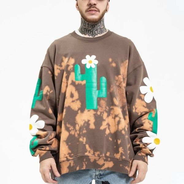 

men's hoodies & sweatshirts gtdom men 2021 autumn winter cotton loose casual sweatshirt high street print floral o-neck long sleeve, Black