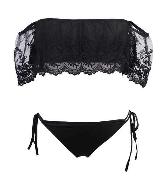 

one-piece suits women swimwear black white slash neck bandage bikini set push-up padded bra bathing suit swimsuit have real po