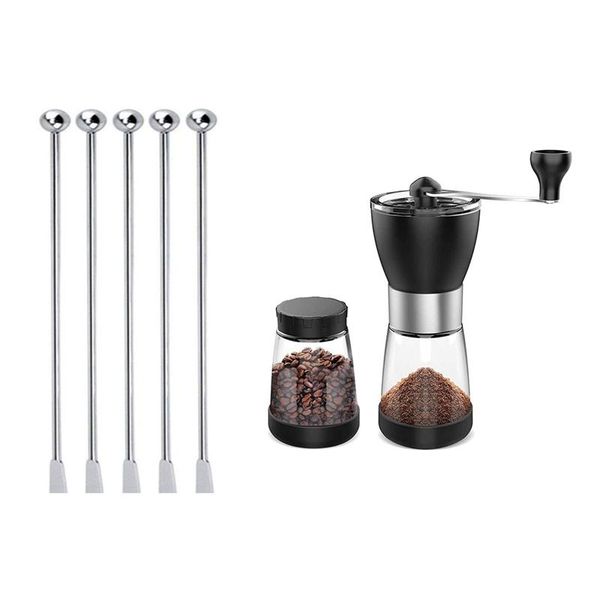

manual coffee grinders 5 pcs swizzle sticks stirrers beverage stir with grinder setting conical burr mill