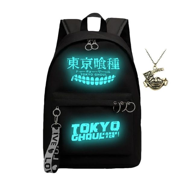 

backpack tokyo ghoul luminous backpacks school bags students teens travel knapsack back pack with necklace