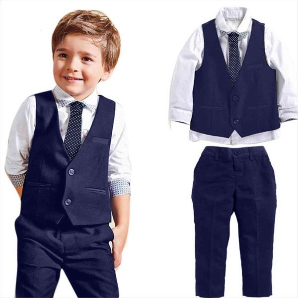 

toddler baby boys clothes gentleman wedding suits shirts waistcoat long pants tie outfits 1set children boy clothing, White