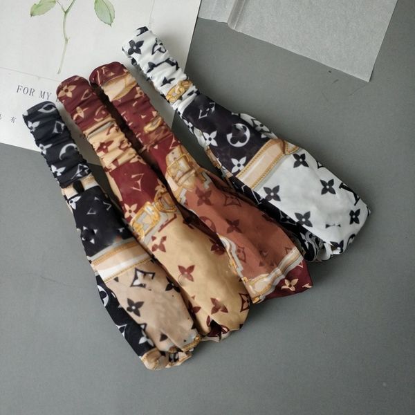 

hairband imitation silk elastic women headband classic letters printed cross hair bands fashion hairband headwraps 4 colors wholesale, Black;brown