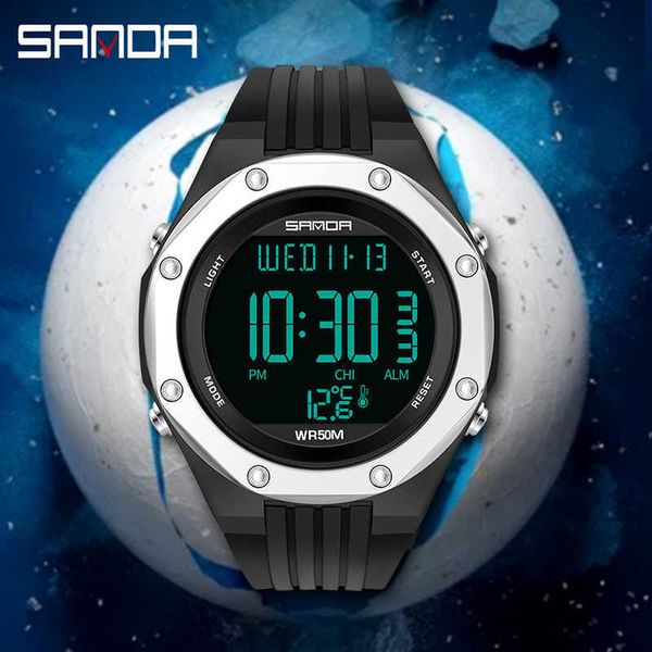 Sanda orologio militare per uomini Nuovo monitoraggio della temperatura corporea Stop Watch Waterproof LED Electronic Sports Orologi G1022