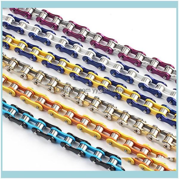 

link, bracelets jewelrylink, chain 10mm men women biker bicycle motorcycle bracelet bangle punk titanium steel bike jewelry drop delivery 20, Black