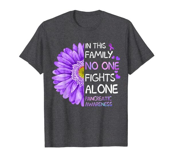 

flower in this family no one fights alone pancreatic cancer t-shirt, White;black