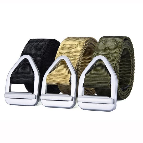 

belts outdoor quick-drying alloy belt men's triangle buckle drop pure nylon pant canvas woven leather, Black;brown