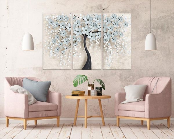 

paintings home decor 3 set hd prints white cherry blossom tree poster picture wall artwork modular canvas painting for living room framed