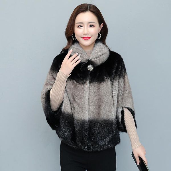 

women's fur & faux large size imitation coat women winter short shawl cloak bat shirt tide 1 708g, Black