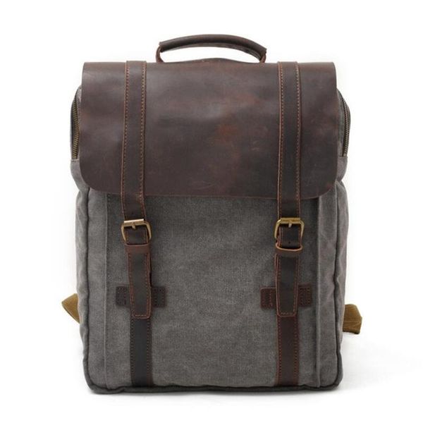 

backpack europe fashion male pure cotton canvas leather backpacks 14" lapwaterproof daypacks large capacity men rucksacks retro