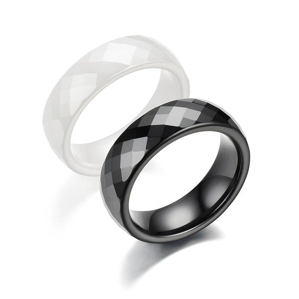 

black white ceramics engagement rings for women men hand cut fashion 6mm matching rings unique design jewelry new arrival bague, Silver