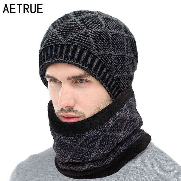 

aetrue winter skullies beanies men scarf knitted hat caps male mask gorras bonnet warm winter hats for men women beanies hats y21111, Blue;gray
