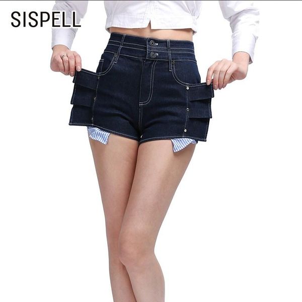 

women's shorts sispell patchwork striped short pants for women high waist slim ruffles denim female spring fashion clothes, White;black