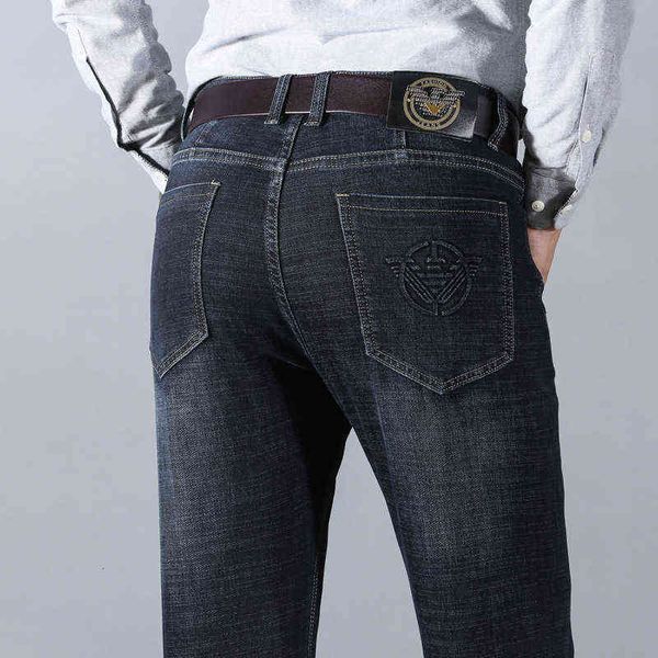 

men's international pants cotton straight tube elastic slim fit men's jeans autumn aj, Blue