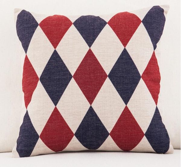 

45x45/45x30cm red blue white diamond argyle cushion cover pillowcase linen fabric geometric lumbar pillow cushion/decorative