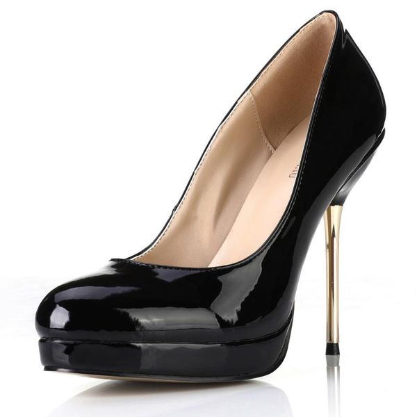 

dress shoes spring autumn fashion high heel pumps patent women stiletto thin round toe platform party lady 5b-1, Black