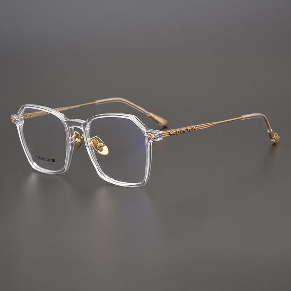 

fashion sunglasses frames hand-made polygonal glasses large fashionable pure titanium ultra-light literary myopia men women irregular myopi, Black